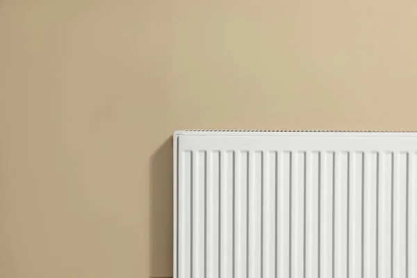 Modern Radiator Beige Wall Space Text Central Heating System — Stock Photo, Image