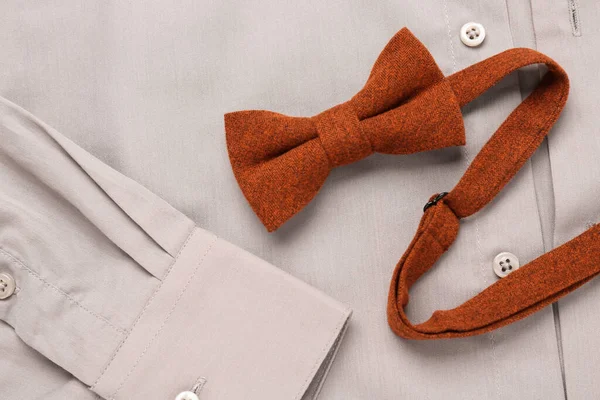 Stylish Terracotta Bow Tie Beige Shirt Top View — Stockfoto