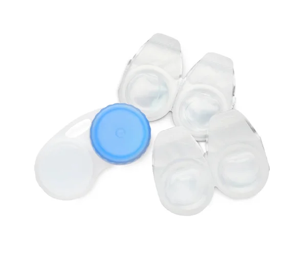 Packages Contact Lenses Case White Background Top View — Zdjęcie stockowe