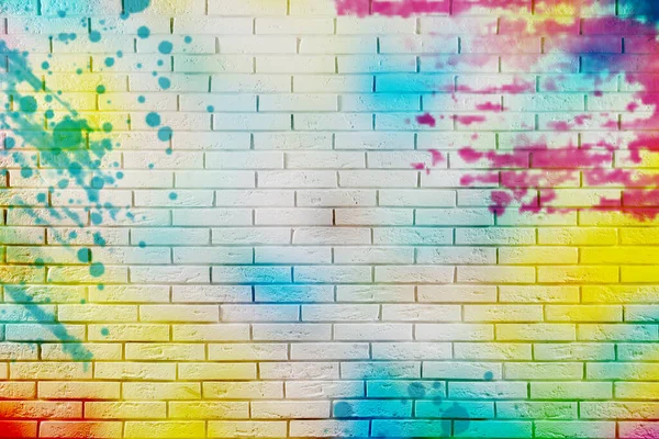 Abstract Colorful Graffiti Drawn White Brick Wall — Photo