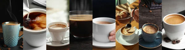 Beautiful Collage Different Photos Aromatic Coffee Banner Design —  Fotos de Stock