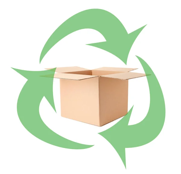 Cardboard Box Recycling Symbol White Background — Photo