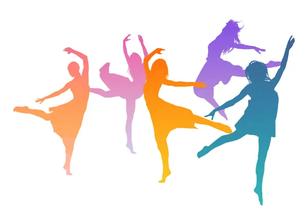 Silhouettes Colorées Femmes Dansant Sur Fond Blanc Illustration — Photo