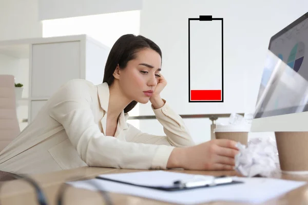 Illustration Discharged Battery Tired Woman Workplace Office Extreme Fatigue — Stock fotografie