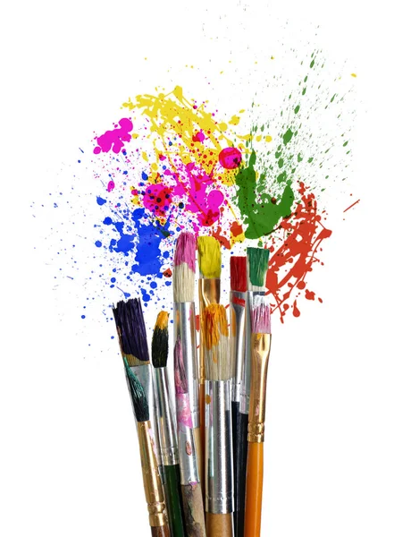 Different Brushes Paint Splatters White Background — Stockfoto