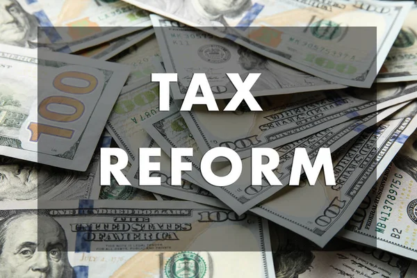 Tax Reform Concept Many Dollar Banknotes Background — Stock Photo, Image