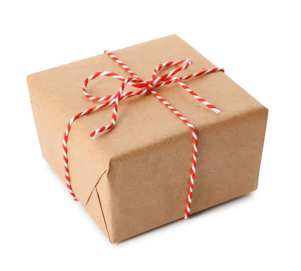 礼品盒 用牛皮纸包裹 用白色的蝴蝶结隔开 — 图库照片