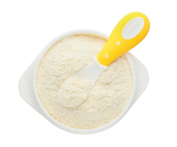Dry Healthy Baby Food Bowl White Background Top View — Fotografia de Stock