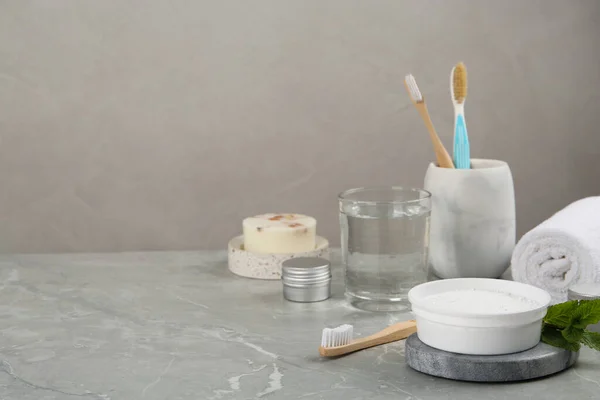 Composition Tooth Powder Light Grey Marble Table Space Text — Φωτογραφία Αρχείου