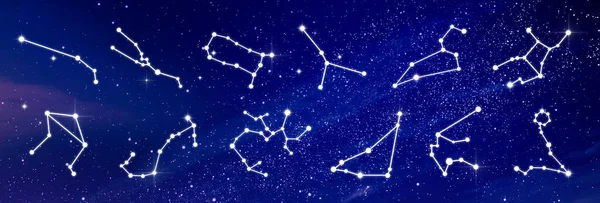 Set Zodiac Constellations Night Sky Stars Banner Design — Stockfoto