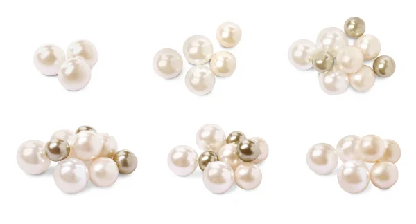 白色背景上镶嵌美丽的珍珠 — 图库照片