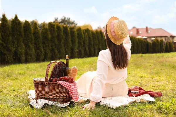 Vrouwen Picknicken Het Park Achteraanzicht — Stockfoto