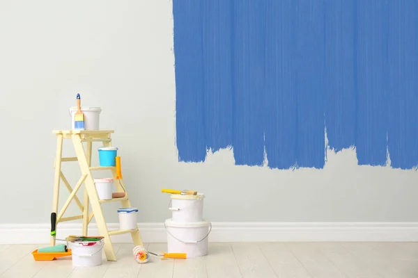 Decorator Kit Tools Paints Wall Indoors — Stock Photo, Image