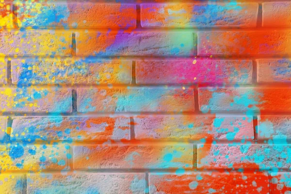 Tuğla Duvara Çizilmiş Soyut Renkli Graffiti — Stok fotoğraf