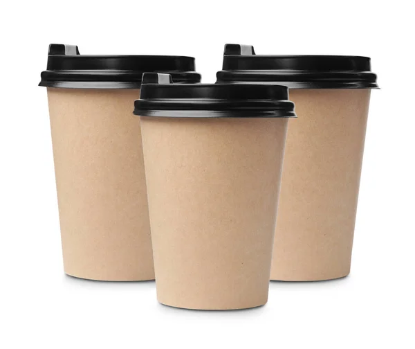 Copos Café Papel Takeaway Isolados Branco — Fotografia de Stock