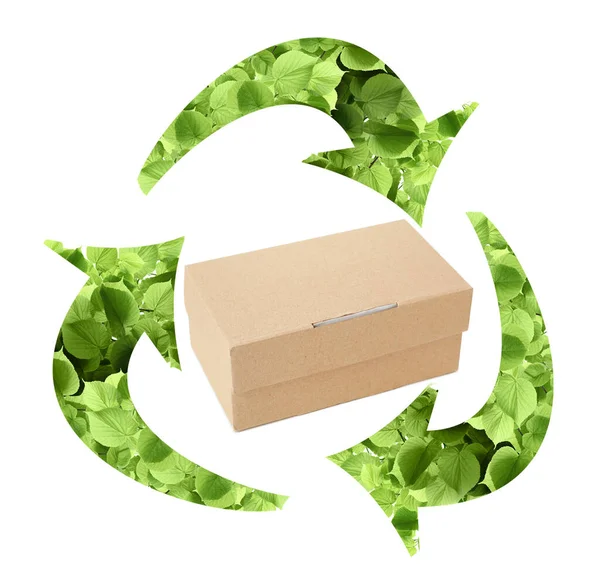 Cardboard Box Recycling Symbol White Background — Stock Photo, Image