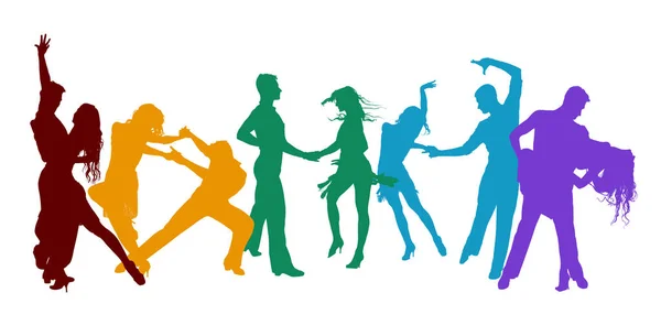Kleurrijke Silhouetten Van Mensen Dansen Witte Achtergrond Illustratie Banner Ontwerp — Stockfoto