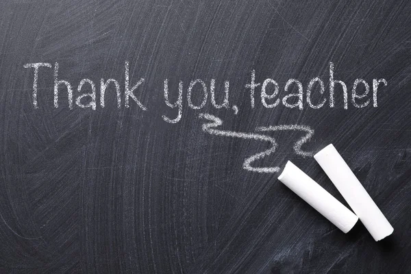 Pieces Chalk Phrase Thank You Teacher Written Blackboard Flat Lay — Stock Photo, Image