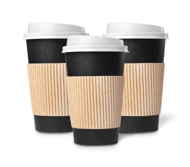 Paket servisi olan restoran kağıt kahve fincan beyaz izole