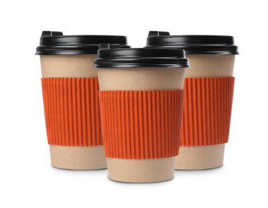 Paket servisi olan restoran kağıt kahve fincan beyaz izole