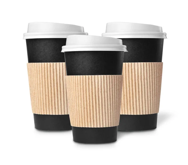 Kaffeetassen Zum Mitnehmen Aus Papier Isoliert Auf Weiß — Stockfoto