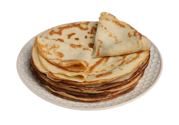 Stack Delicious Crepes Plate White Background — 스톡 사진