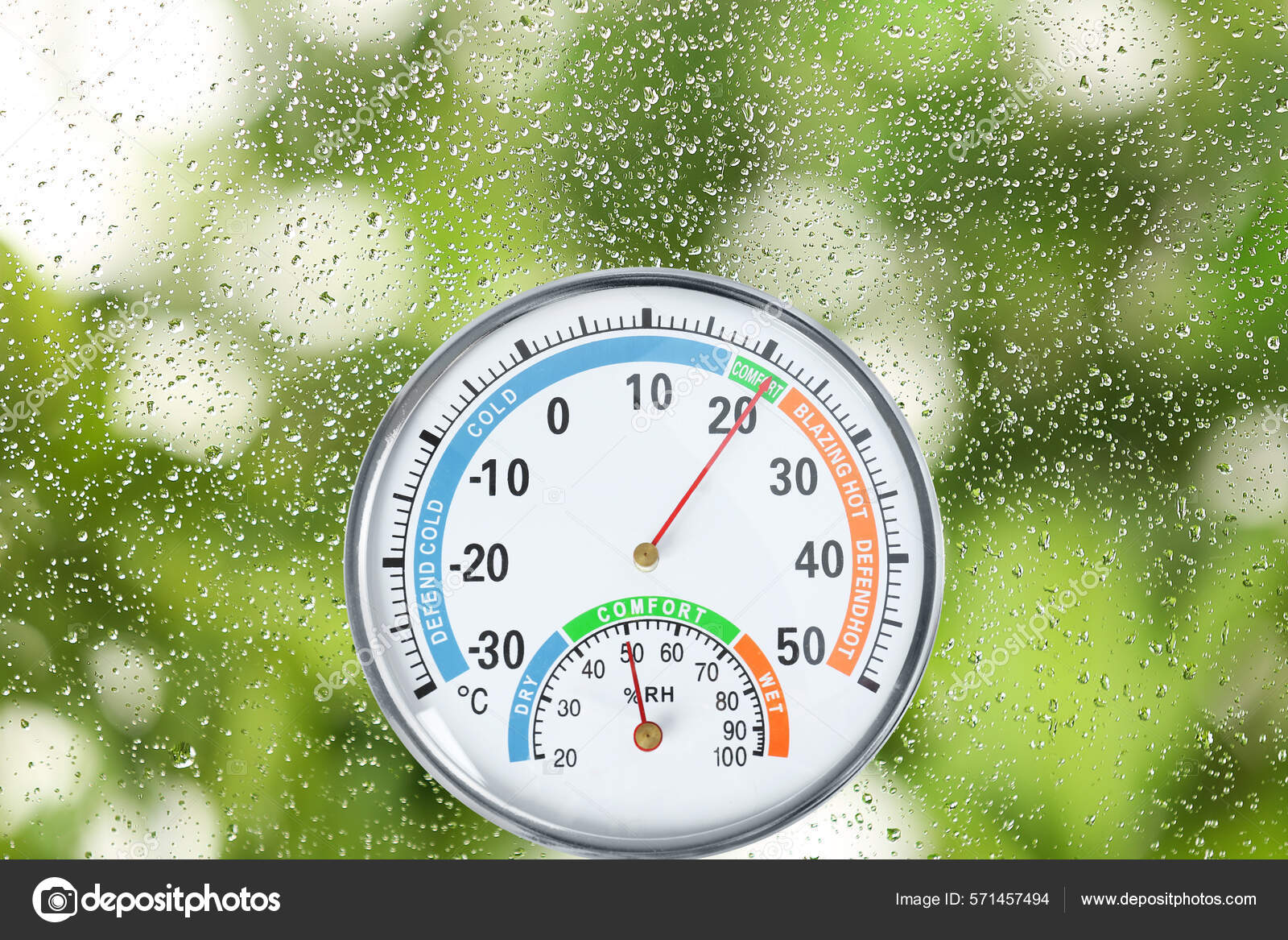 Mechanical Hygrometer Thermometer Glass Water Drops Stock Photo by  ©NewAfrica 571457494