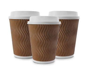 Paket servisi olan restoran kağıt kahve fincan beyaz izole