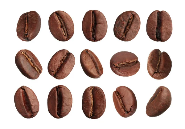 Set Aromatic Roasted Coffee Beans White Background — Photo