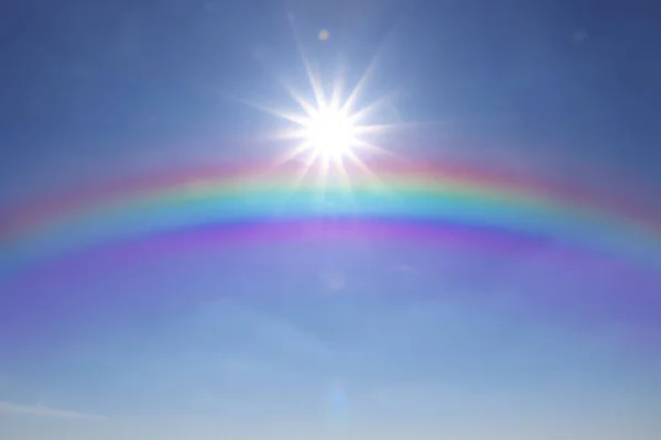 Beautiful View Bright Rainbow Blue Sky Sunny Day — Stock Photo, Image