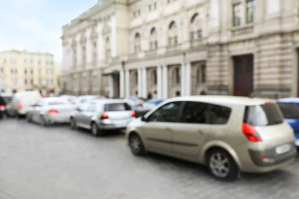 Vue Floue Des Voitures Dans Les Embouteillages Sur Rue Ville — Photo