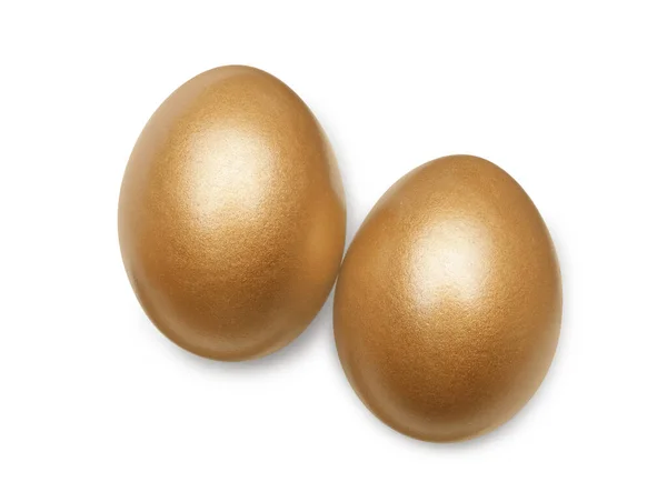 Golden Eggs White Background Top View — Stock Photo, Image
