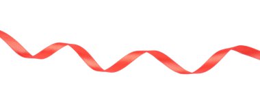 Güzel kırmızı kurdele beyaza izole edilmiş, üst manzara