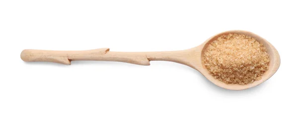 Brown Sugar Wooden Spoon Isolated White Top View — Stock Photo, Image