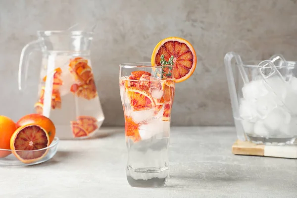 Delicious Refreshing Drink Sicilian Orange Light Grey Table — Fotografia de Stock