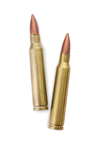 Två Kulor Vit Bakgrund Ovanifrån Militär Ammunition — Stockfoto