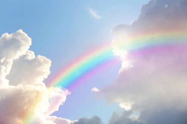 Beautiful View Bright Rainbow Blue Sky Sunny Day — Fotografia de Stock