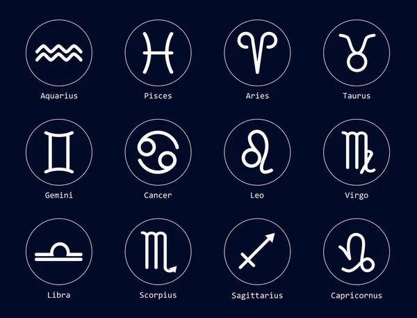 Zestaw Znaków Zodiaku Ciemnoniebieskim Tle Ilustracja — Zdjęcie stockowe