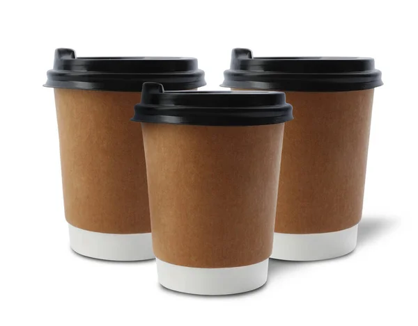 Kaffeetassen Zum Mitnehmen Aus Papier Isoliert Auf Weiß — Stockfoto