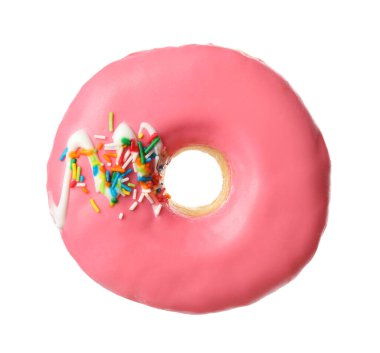 Beyaz üzerine serpiştirilmiş tatlı, jöleli donut.