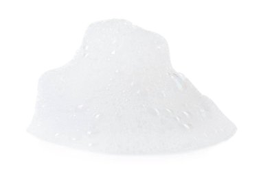 Tüylü banyo köpüğü damlası beyaza izole edilmiş.