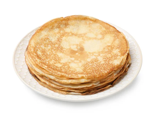Stack Delicious Crepes Plate White Background — Stockfoto