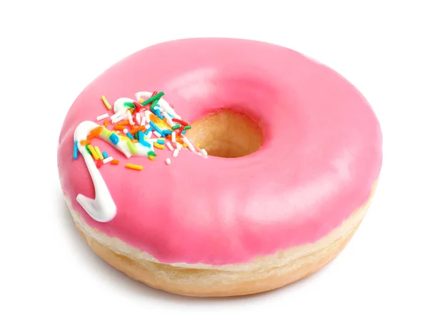 Doce Delicioso Donut Envidraçado Fundo Branco — Fotografia de Stock