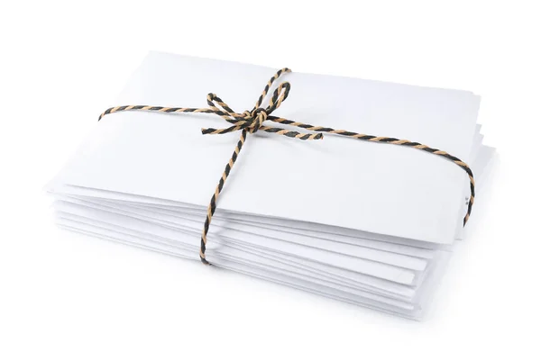 Stack Lettere Avvolto Con Corda Sfondo Bianco — Foto Stock