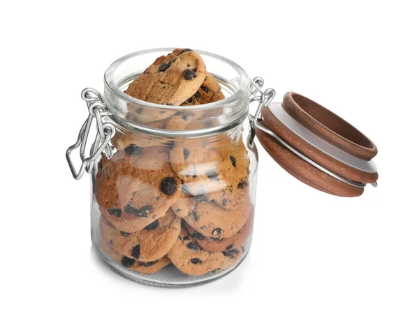 Jar Chocolate Chip Cookies Isolated White — Stock Photo, Image