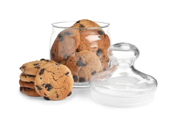 Jar Chocolate Chip Cookies White Background — Stock Photo, Image