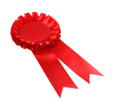 One red award ribbon isolated on white