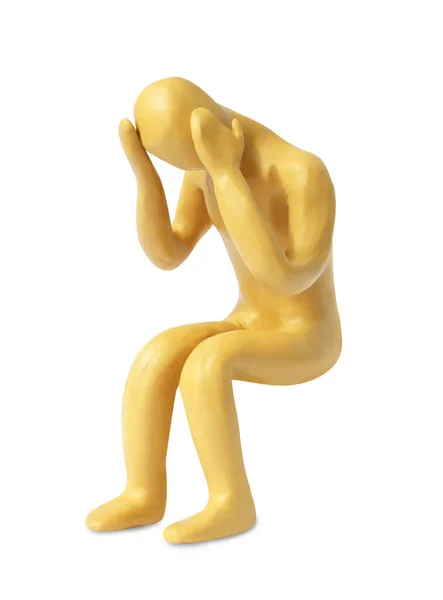 Plasticine Figure Troubled Human Isolated White — Stock Photo, Image