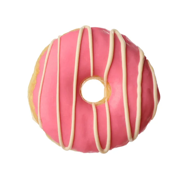 Сладкий Вкусный Пончик Глазурью Изолирован Белом — стоковое фото
