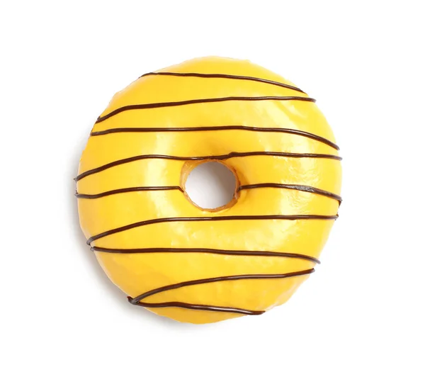 Süße Leckere Glasierte Donut Isoliert Auf Weiß Draufsicht — Stockfoto